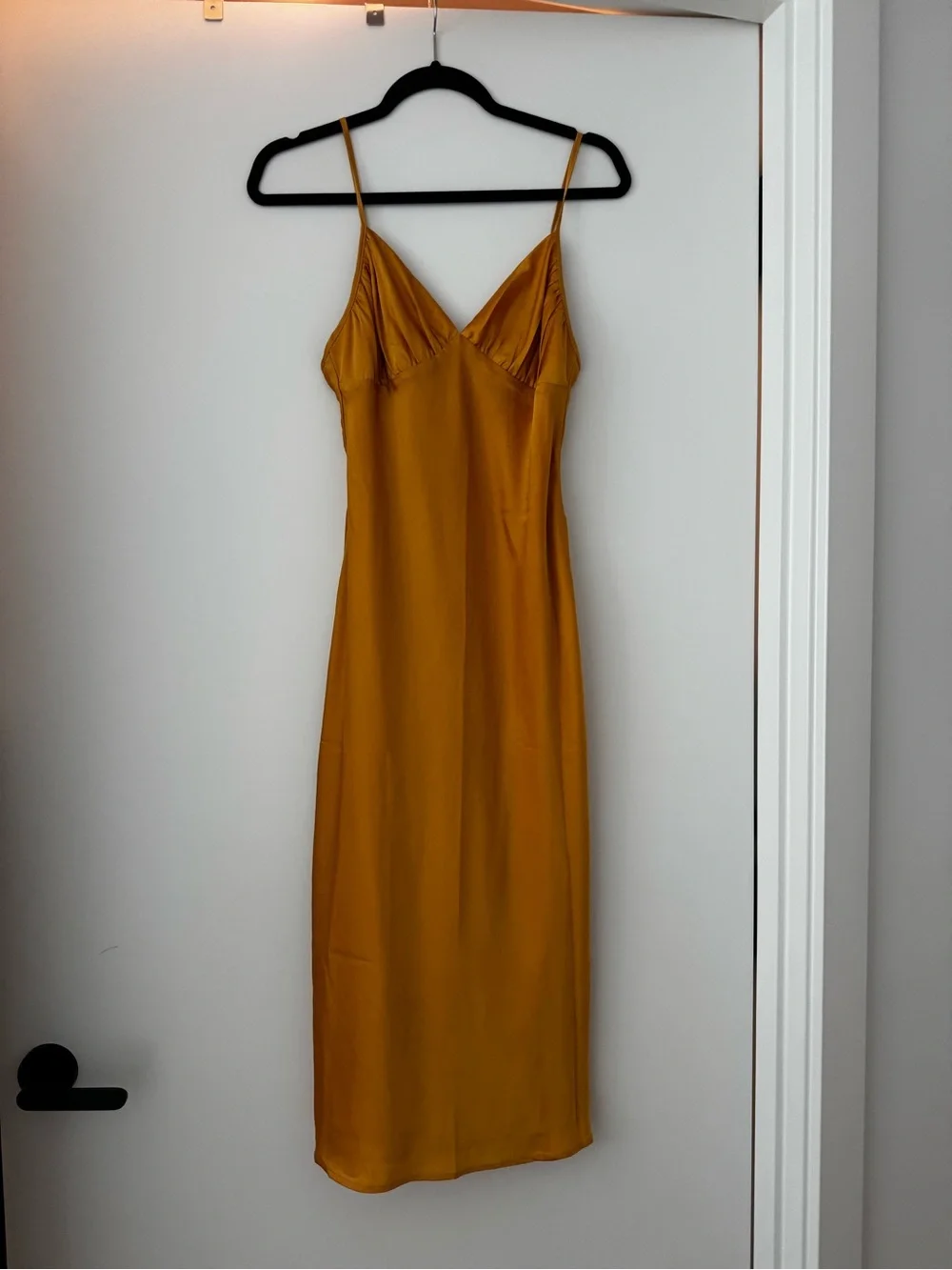 Abercrombie & Fitch Golden Yellow Satin Slip Midi Dress